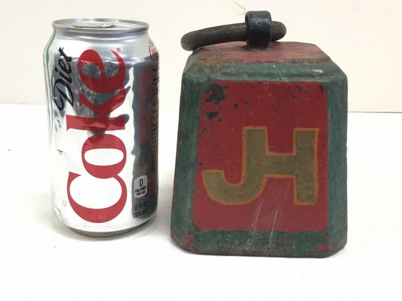 GREAT PAINTED HEAVY WEIGHT (NOT SURE OF IT'S ORIGINAL: GREAT PAINTED HEAVY WEIGHT (NOT SURE OF IT'S ORIGINAL USE), WAS USED AS DOORSTOP. HAS INITIALS ON ALL 4 SIDES, EVEN PATINA AND WEARâ€¦.GREAT LOOKING, FROM THE BAR V RANCH IN OHIOVILLE, N.Y. MEASUR