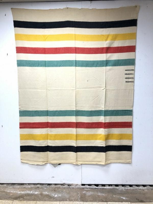 VINTAGE WOOL HUDSON BAY (?) BLANKET OR RELATED COMPANY, (1 of 2)