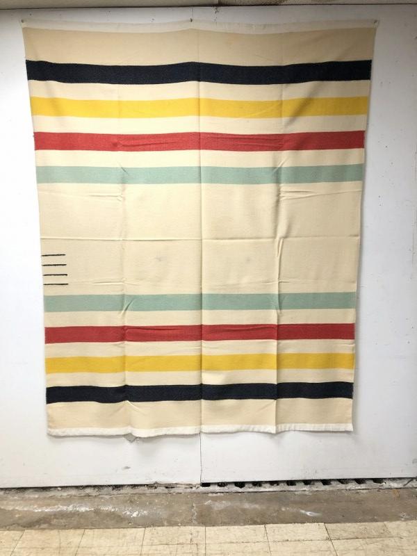 VINTAGE WOOL HUDSON BAY (?) BLANKET OR RELATED COMPANY, (1 of 2)