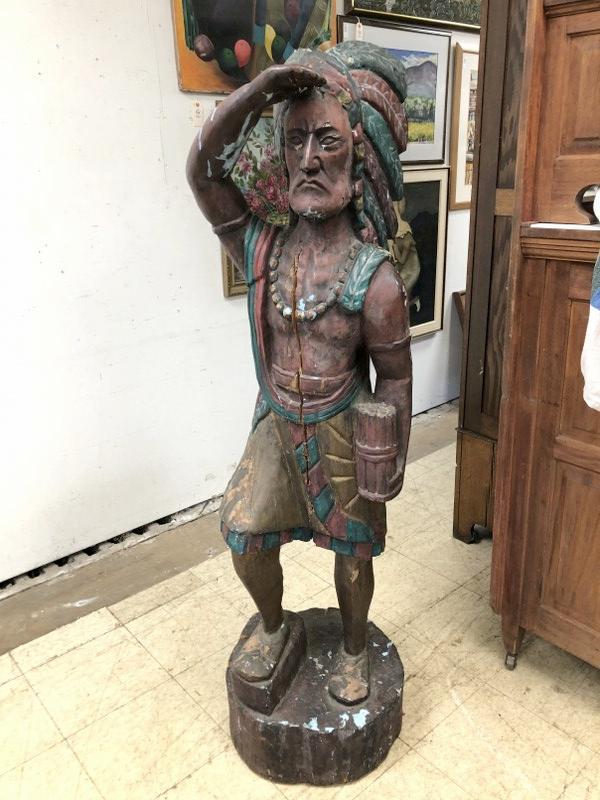 NON ANTIQUE WOODEN CARVED CIGAR STORE INDIAN, FROM (1 of 5)