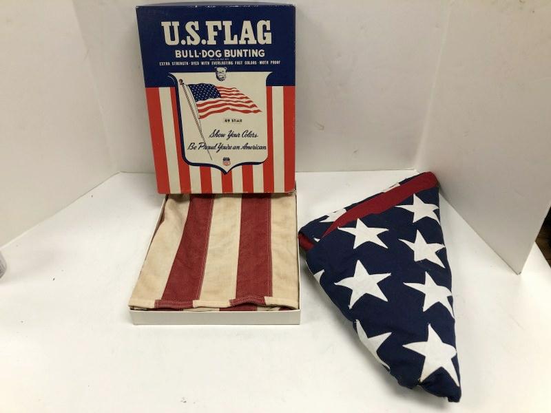 (2) VINTAGE AMERICAN FLAGS, ONE MILITARY FOLDED & 2.5' (1 of 3)
