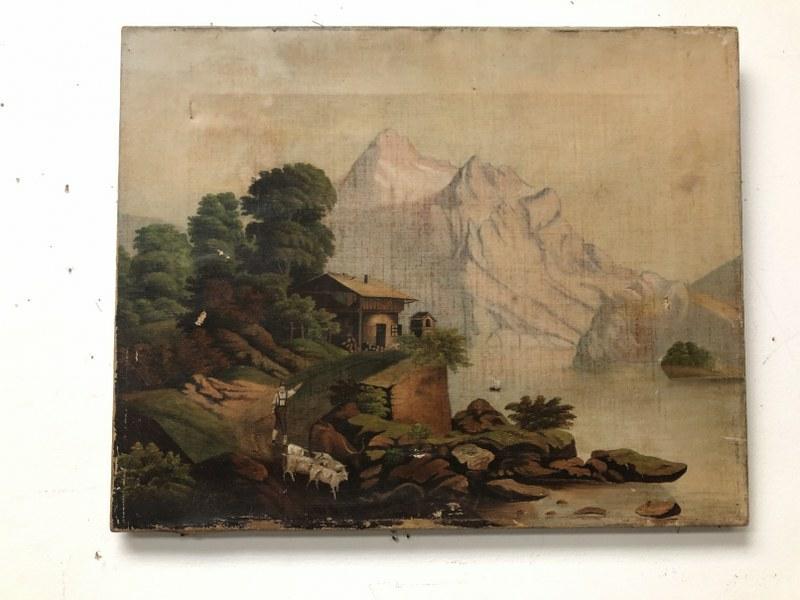 19TH C O/C LANDSCAPE OVERLOOKING RIVER, MAN WITH (1 of 3)