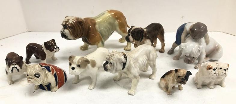 (10) BULLDOG PORCELAIN FIGURES, LARGEST ONE IS HUMMELL (1 of 8)
