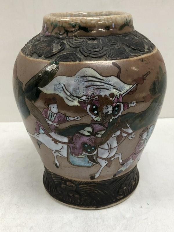 EARLY ASIAN CERAMIC GLAZED VASE WITH SCENIC LANDSCAPE (1 of 10)