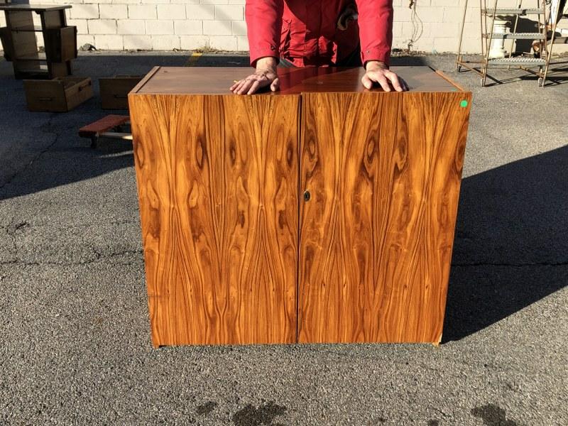 MID CENTURY STYLE VENEERED 2 DOOR CABINET, SHELVES (1 of 5)