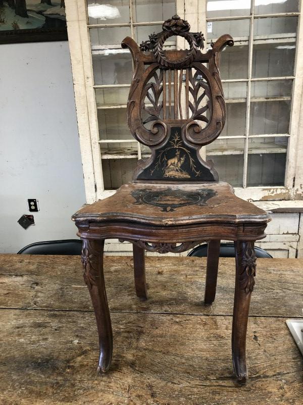 VICTORIAN GERMAN OR SWISS MUSIC BOX CARVED CHAIR, WIND (1 of 5)