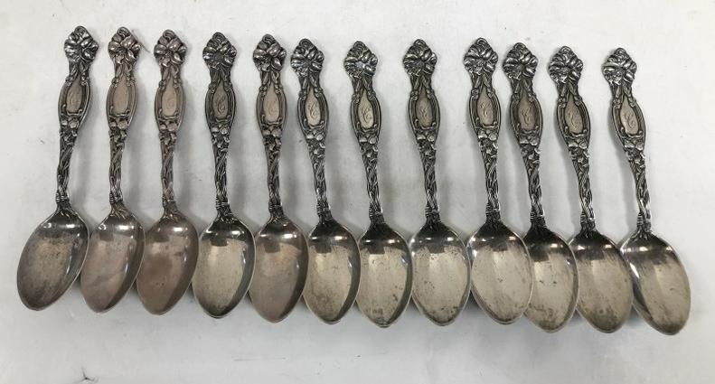 (12) FANCY STERLING SILVER MATCHING SPOONS, (1 of 4)