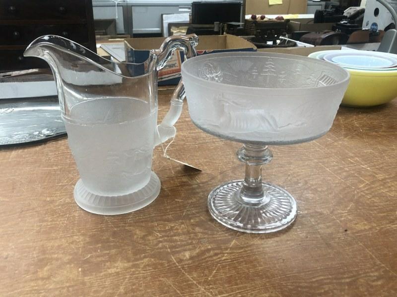 WESTWARD HO (2 PCS) PATTERN EARLY PRESS GLASS COMPOTE & (1 of 10)