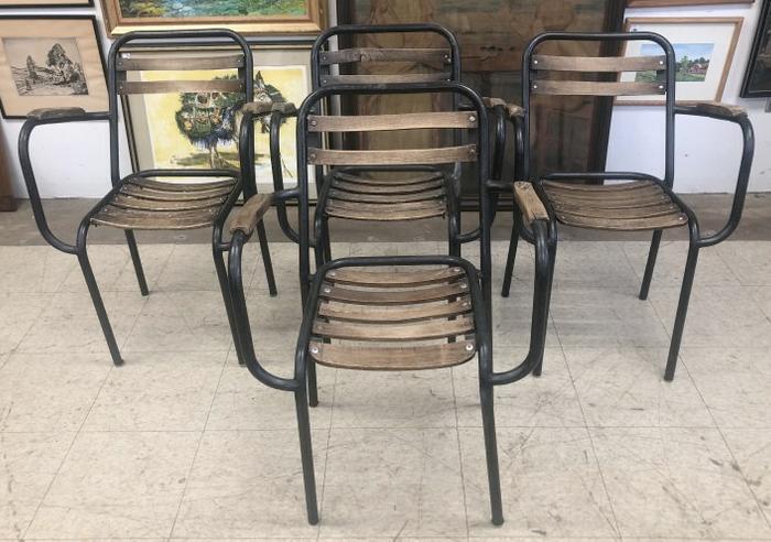 (4) MID CENTURY CHAIRS WITH METAL FRAMES AND WOOD SLAT (1 of 5)