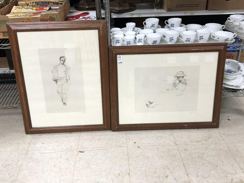(2) SIGNED SANDY DVORE JAMES DEAN PRINTS, IN MATCHING (1 of 3)