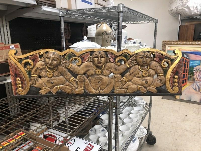 Carved Indian wood panel, with figures, not extremely (1 of 1)