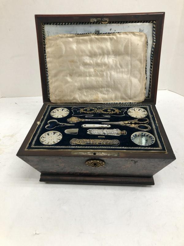 Early ladie's fancy sewing & vanity box (?) from estate (1 of 17)