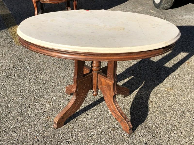 Two walnut marble-top tables including oval coffee (1 of 2)