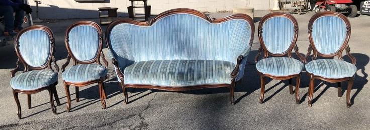 Five-piece Victorian walnut parlor set with sofa and (1 of 3)