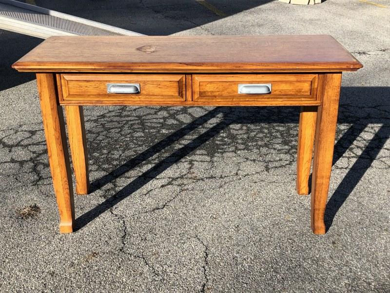 Contemporary two-drawer oak table with water stain on (1 of 3)