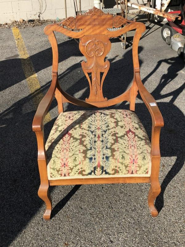 Circa 1900 carved maple armchair.: Circa 1900 carved maple armchair.