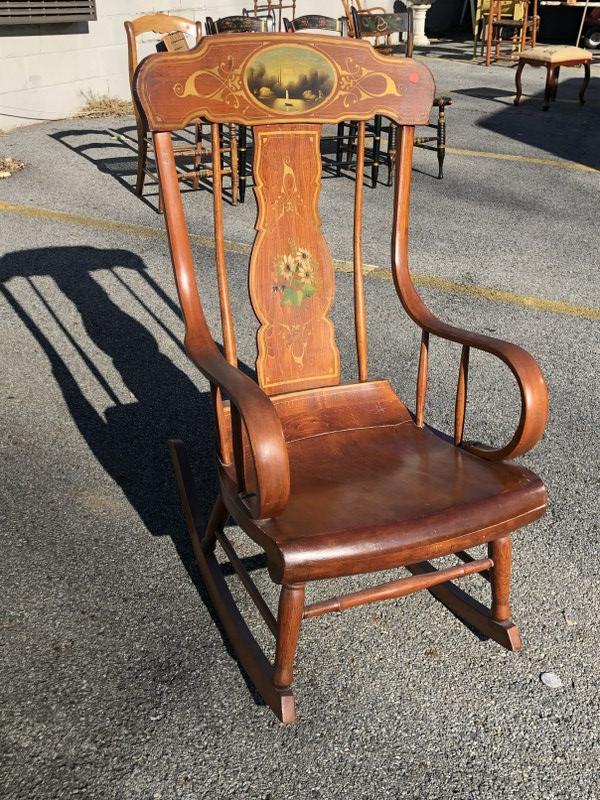 Early country rocking chair with hand-painted scene on (1 of 4)