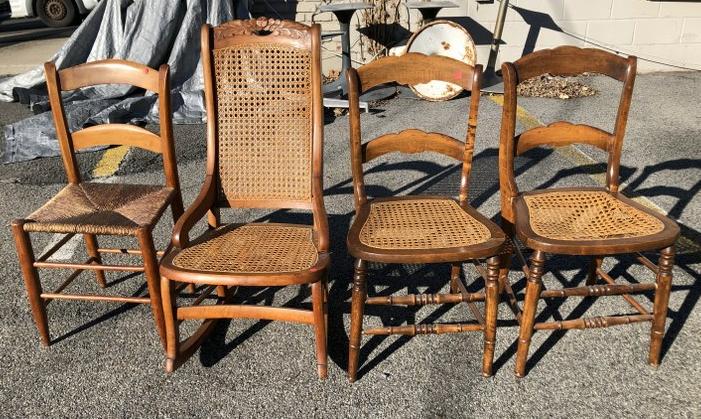 Mixed lot of old country chairs, including a cane-back (1 of 1)