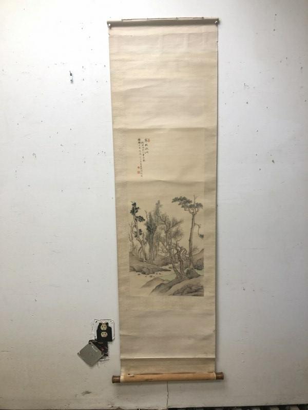 Old Asian handpainted landscape scroll, from old estate (1 of 5)
