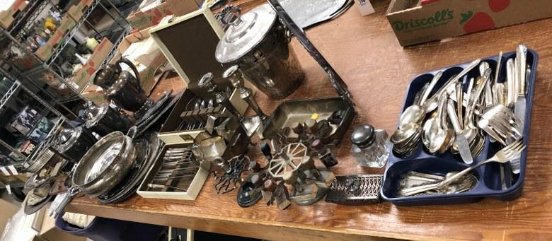 Estate misc. lot incl. silverplate flatwares, (1 of 9)