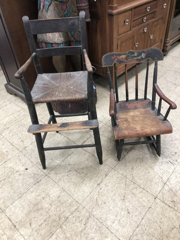 Early high chair and children's rocking chair from: Early high chair and children's rocking chair from Hudson Valley estate.