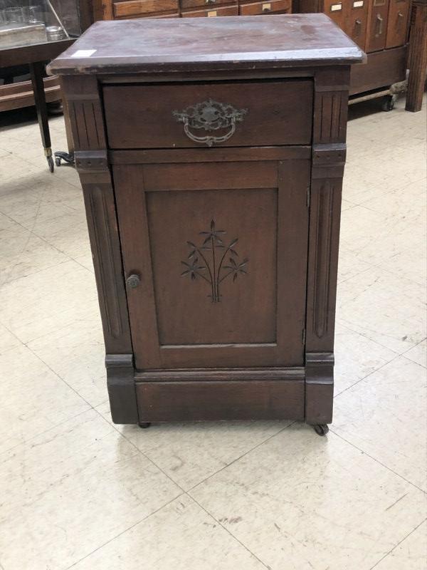 Victorian walnut one drawer cabinet with door on (1 of 1)