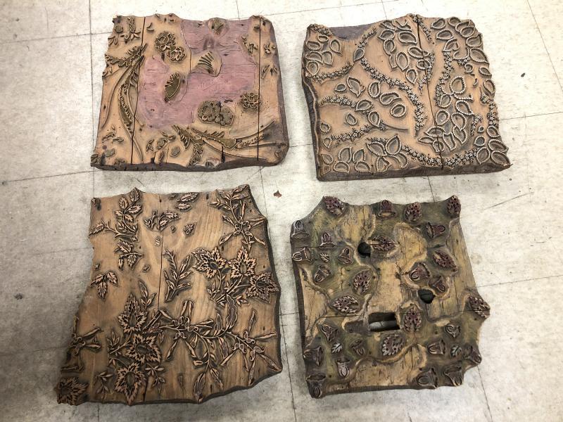 (4) old wood decorative wood printing blocks, on backs (1 of 2)