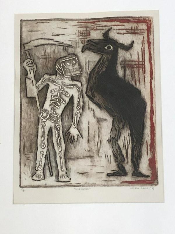 Alfredo Zalce ( 1908-2003 ) etching titled ( Carnaval ) signed and dated lower right 1979, number 5 (1 of 3)