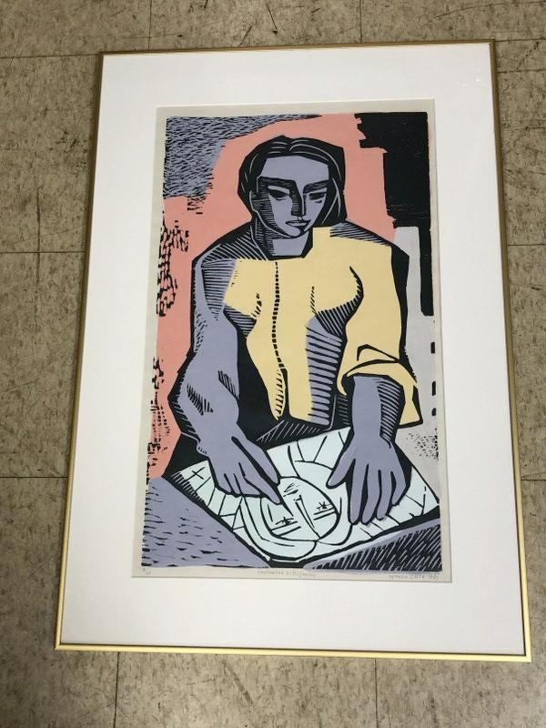 Alfredo Zalce ( 1908-2003 ) color woodcut titled ( Muchacha Dibujando ) in fine condition, nicely (1 of 4)