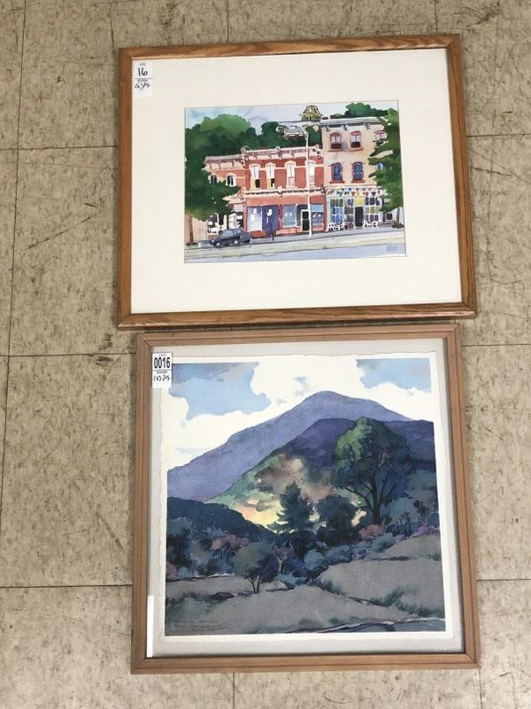 (2) Hudson Valley watercolors by contemporary artists, includes Windham Mountain from Cornwallville: (2) Hudson Valley watercolors by contemporary artists, includes Windham Mountain from Cornwallville by Bruce Ackerman ( painting measures 15" x 14" ) & watercolor of the Rondout (Broadway) by Angela G