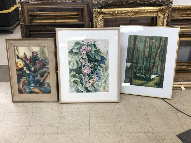 (3) Dorothy Corbit (1919-2013) large paintings incl. gouache tree lined landscape measuring 23" x (1 of 5)