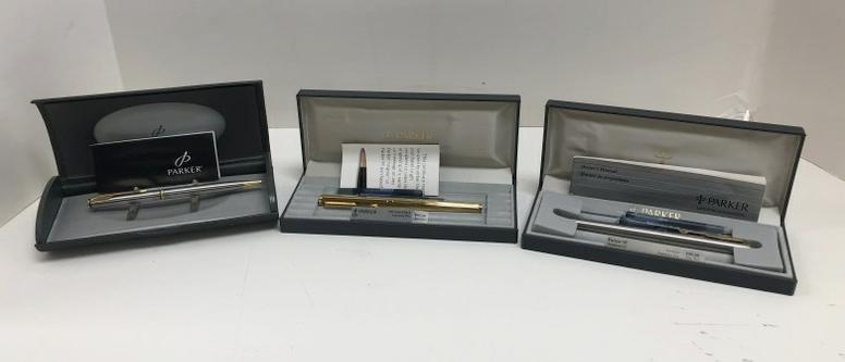 (3) new old stock Parker pen lot - from estate collection we are selling- includes Parker stainless (1 of 5)