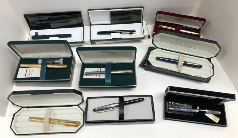 (9) NOS Misc. Vintage fountain pens from estate of pen dealer we are selling. In cases, a few with (1 of 12)