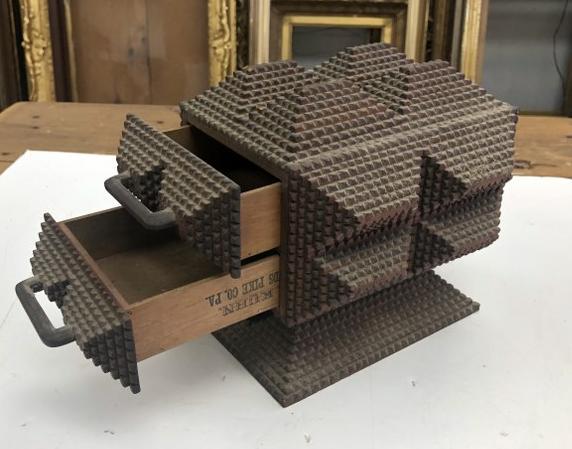 Fabulous tramp art box with 2 drawers, from Hudson Valley estate, great form, wonderful condition, (1 of 6)