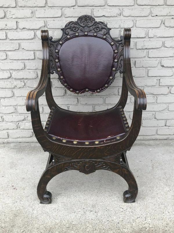 Circa 1900 oak carved armchair, from 3 generation Funeral Home in the Hudson Valley. Nice original (1 of 5)