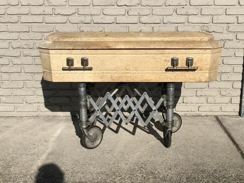 Turn of the century fabric childs or small person's casket, from 3 generation Funeral Parlor in the (1 of 3)