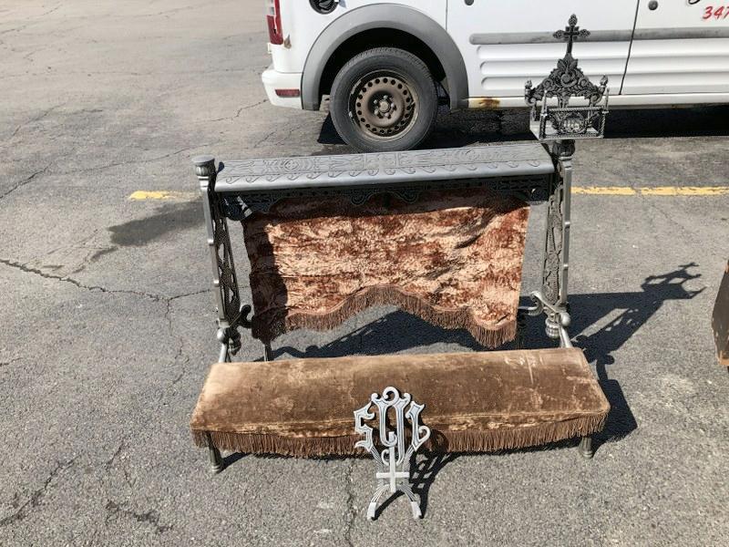 Antique Funeral Home Kneeler or Kneeling bench, from 3 generation Funeral Home's attic in the Hudson (1 of 14)
