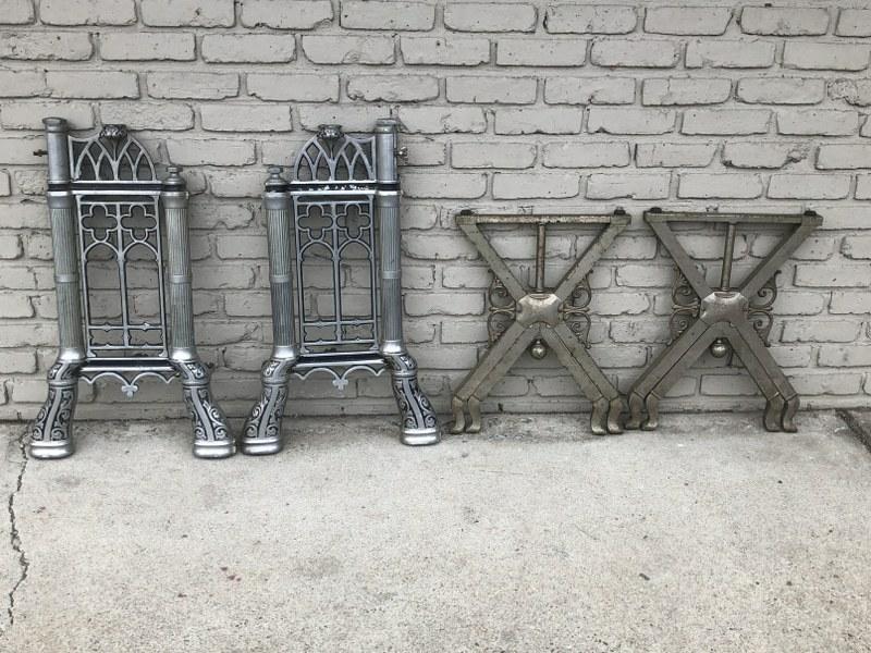 (2) pairs - Casket stand & kneeler stand, from attic of 3 generation Funeral Home in the Hudson (1 of 4)