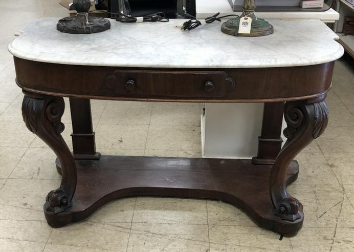 Victorian rosewood marble top console table with one drawer, from Long Island estate, probably had a (1 of 3)