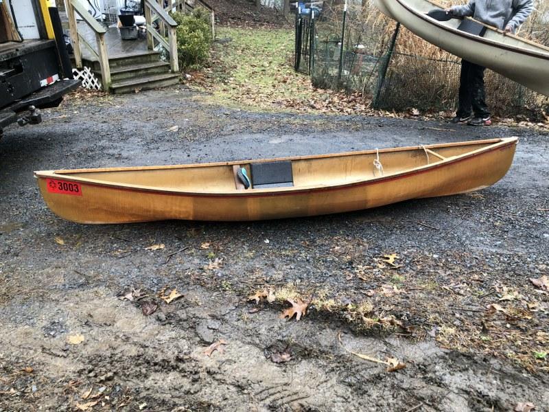 Hornbeck Boats fiberglass canoe, stored in rafters of Hudson Valley estate, has 2 Pair of paddles. (1 of 5)