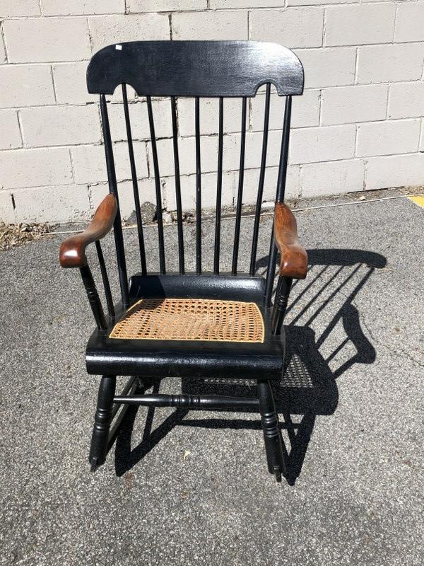 Old country rocking chair, black paint, structurally soundâ€¦.from local estate.: Old country rocking chair, black paint, structurally soundâ€¦.from local estate.