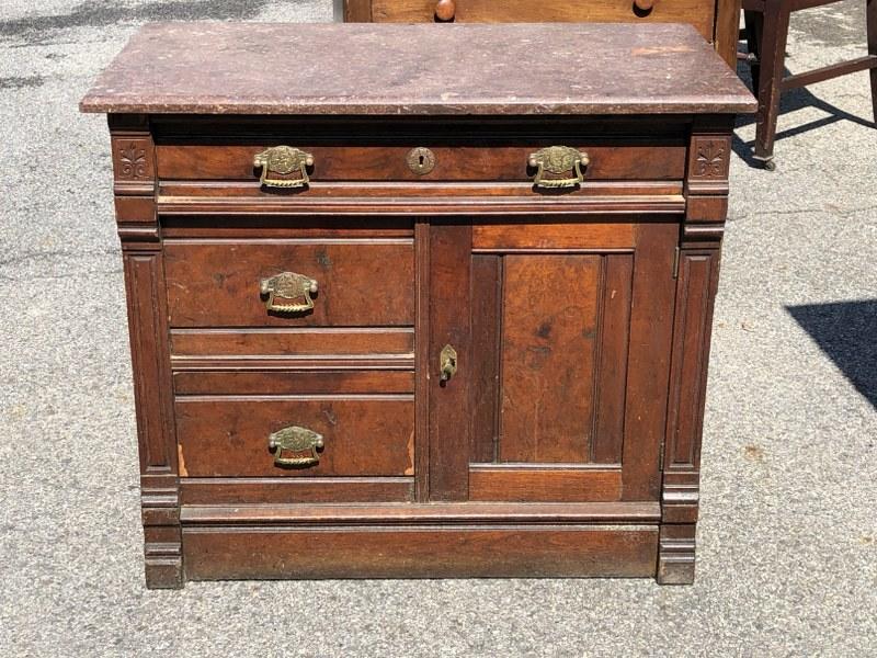 Victorian marble top walnut washstand, from NYC apartment, good condition, original hardware, (1 of 2)