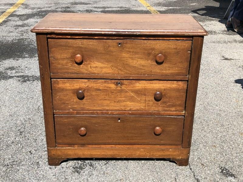 Small size 3 drawer pine chest, from local estate, worn finish, drawers can use a little tightening (1 of 1)
