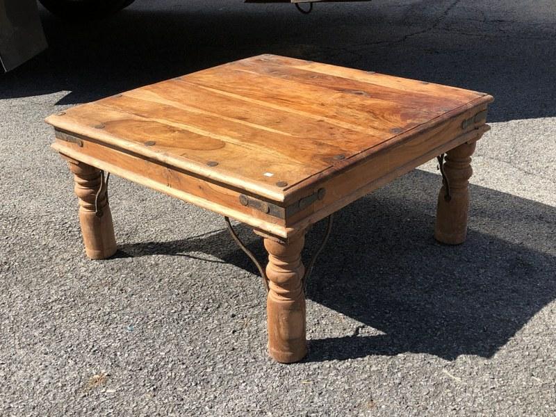 Nice older coffee table (hardwood, maybe an exotic wood?), from local estate. Structurally sound, (1 of 3)