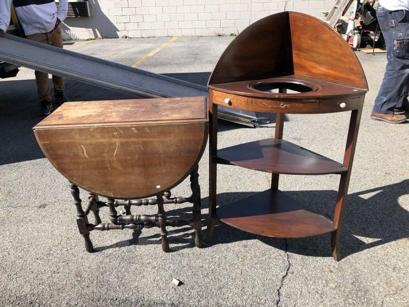 (2) pc. As is furniture lot - including period mahogany washbowl stand which needs glueing back (1 of 4)