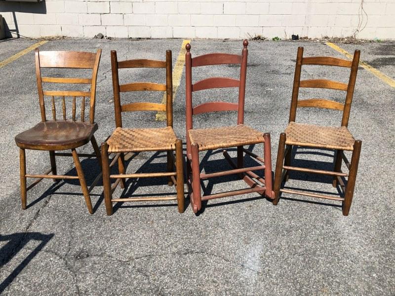 (4) country chairs incl. pair of woven seat, plank seat chair & woven seat rocking chair, from (1 of 1)