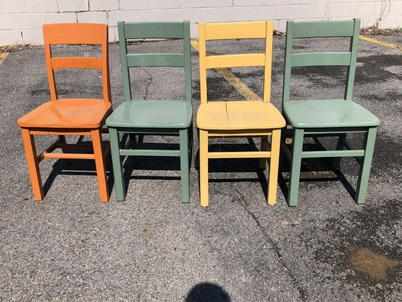 (4) painted 1940's maple chairs, structurally sound, from Hudson Valley estate we are selling, were (1 of 3)