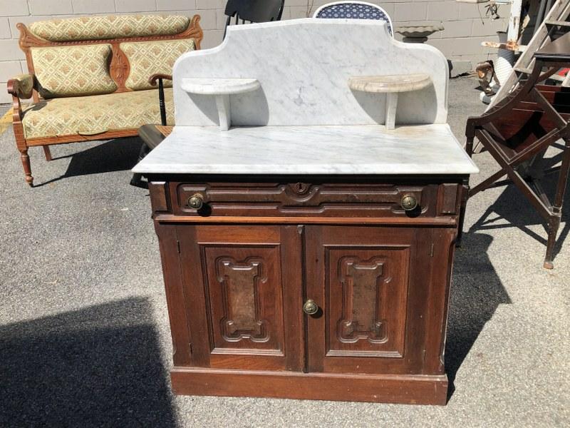 Victorian marble top washstand with backsplash, from local Hudson Valley estate, structurally sound, (1 of 3)