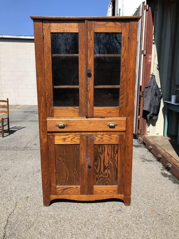 Circa 1900 oak country kitchen cabinet, from Hudson Valley estate, original finish, good condition, (1 of 3)