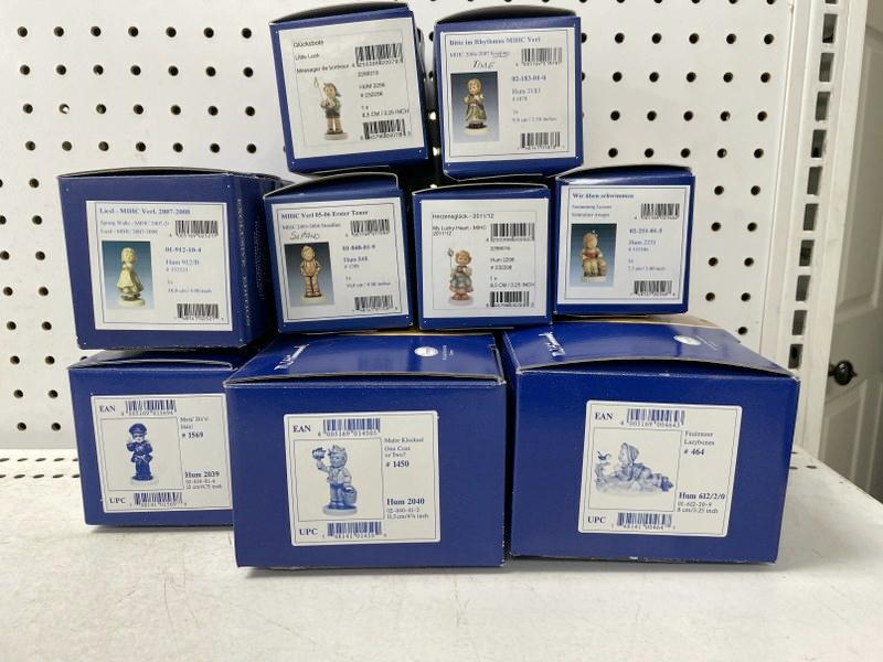 Lot of 9 M.J. Hummel Club figurines in box. Everything in this lot is in box and figurines are in (1 of 4)